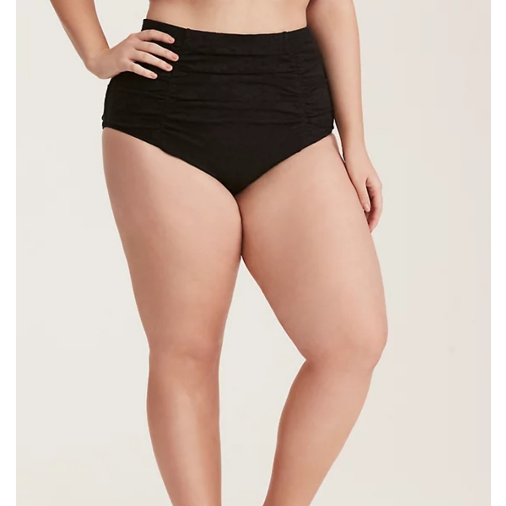 Torrid Black Lace Ruched High Waist Swim Bottom Women size 3